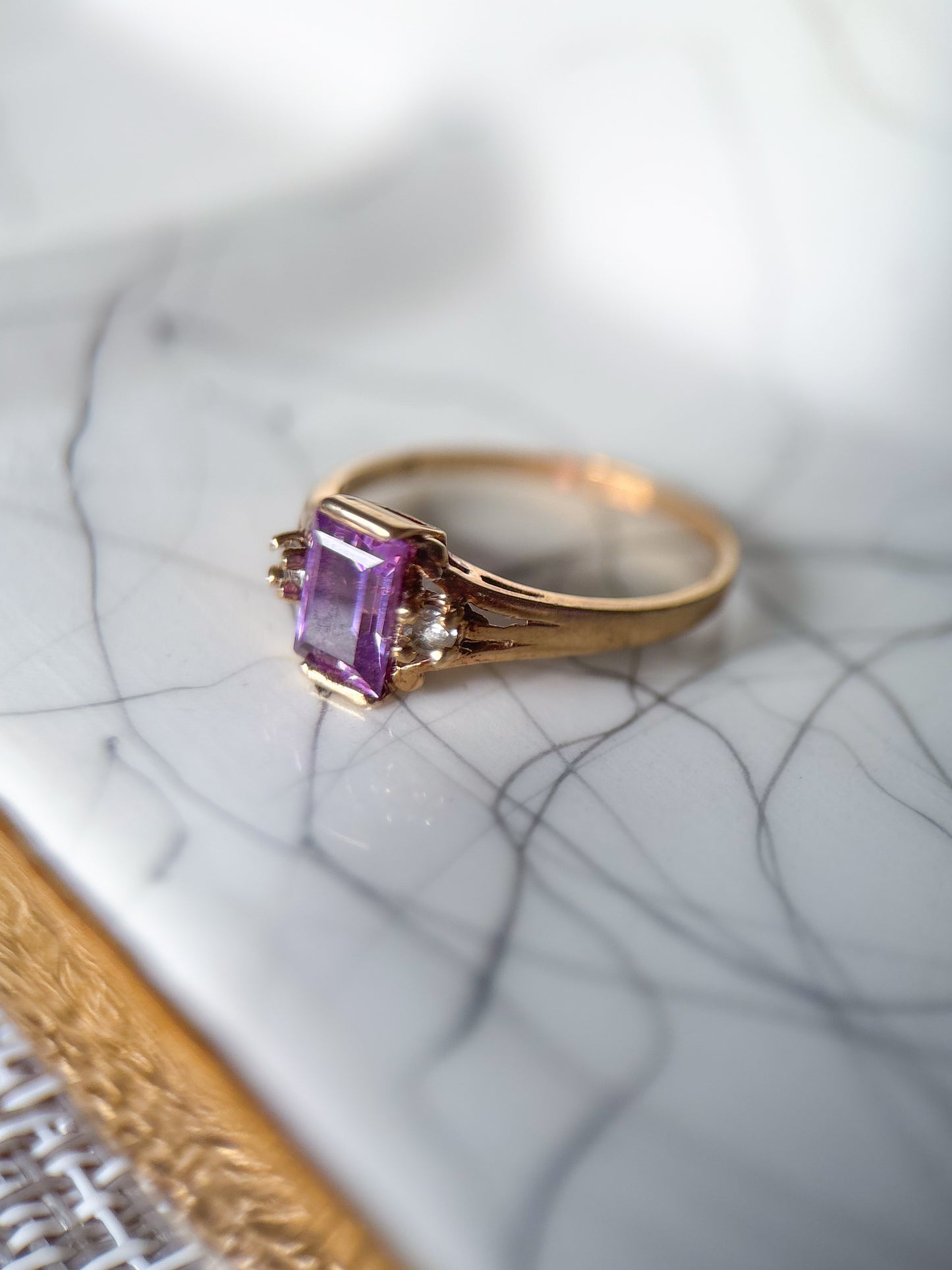 Vintage Amethyst and CZ 10k Yellow Gold Pinky Ring