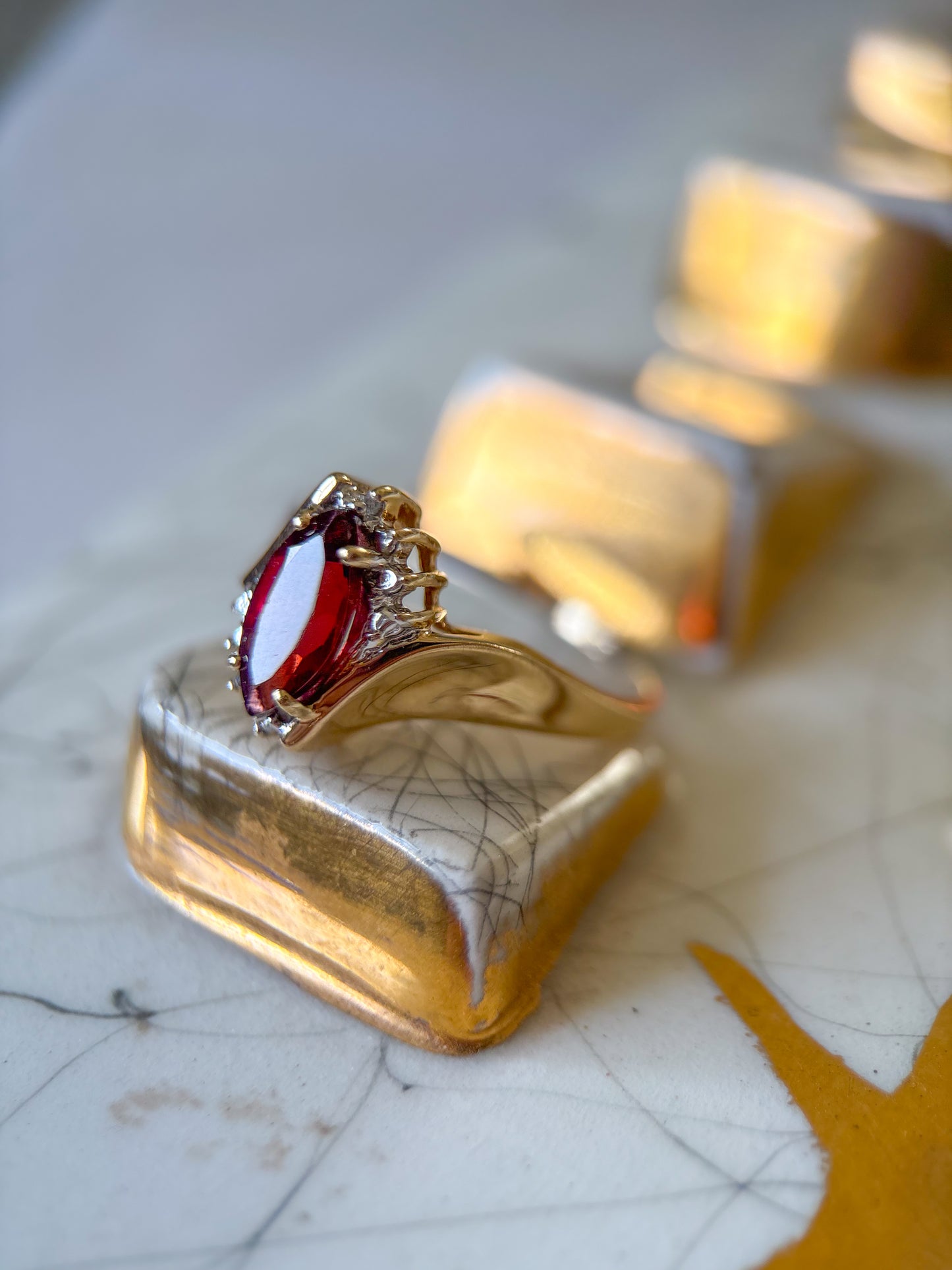 Vintage Marquise Synthetic Garnet 10k Yellow Gold Ring