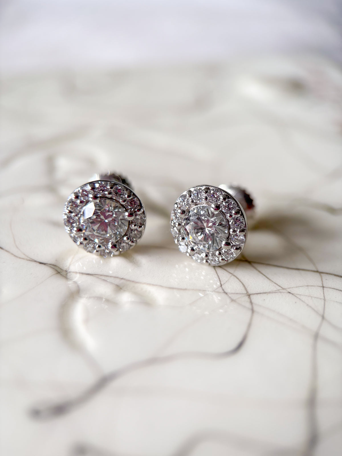 Lab Grown Halo Diamond Studs in 14k White Gold
