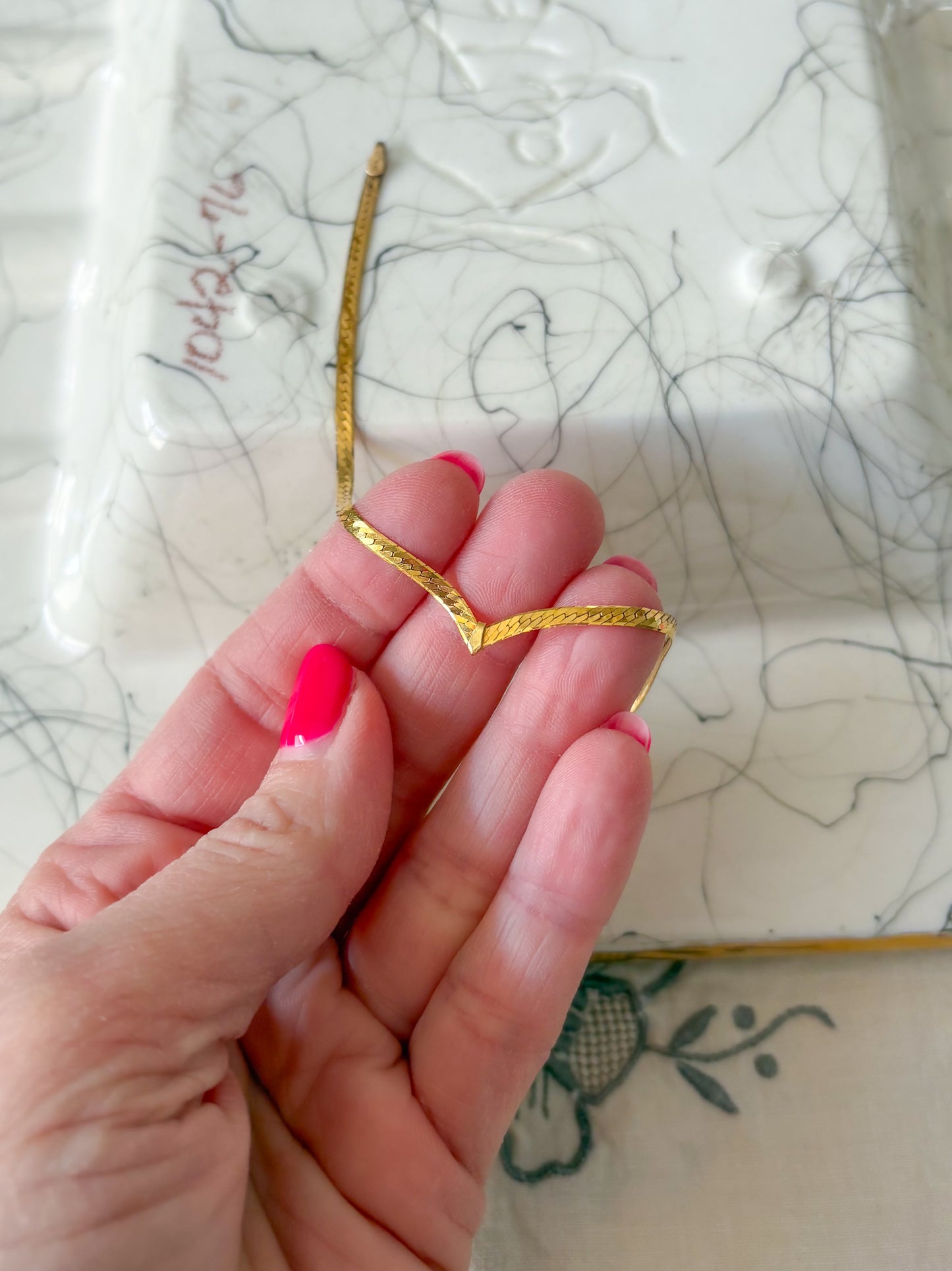 Vintage Herringbone 14k Yellow Gold 7.25 Inch Bracelet