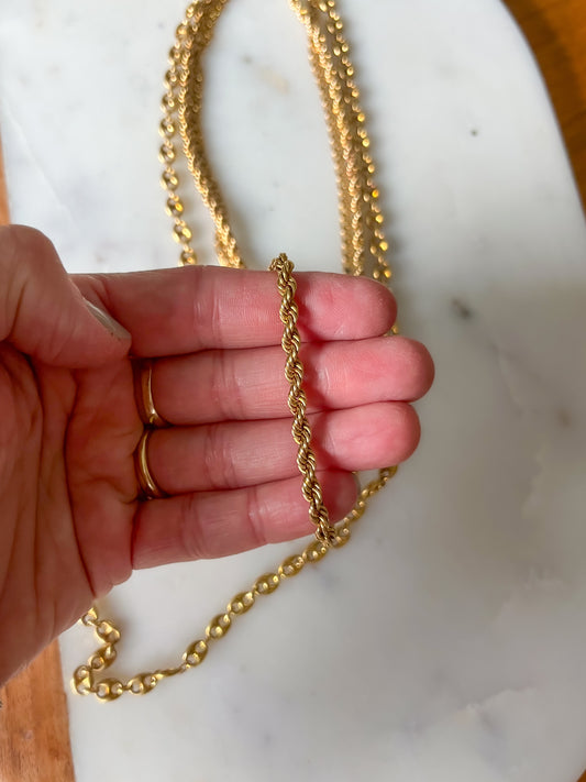 Vintage Rope Chain 14k Yellow Gold 20 Inch Necklace