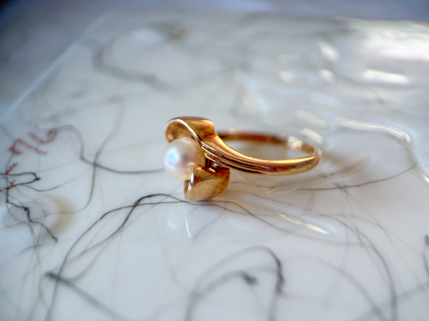 Vintage Natural Pearl 10k Yellow Gold Cocktail Ring