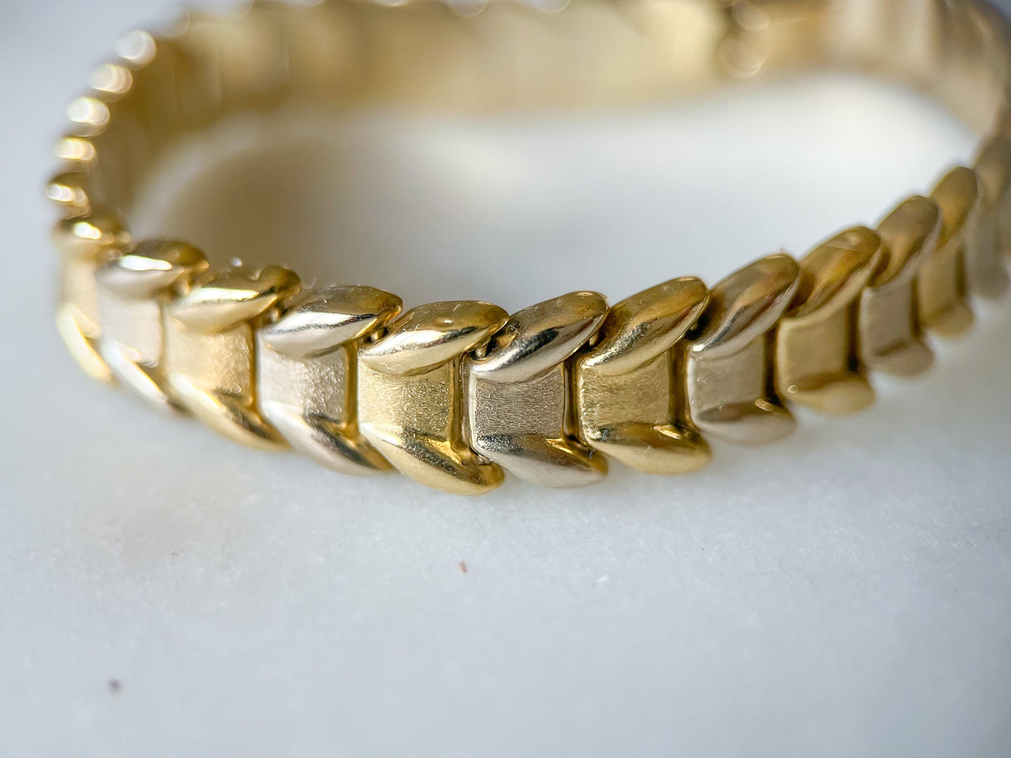 Vintage 14k White Gold and Yellow Gold Two Toned Flat Link and Chunky Bracelets