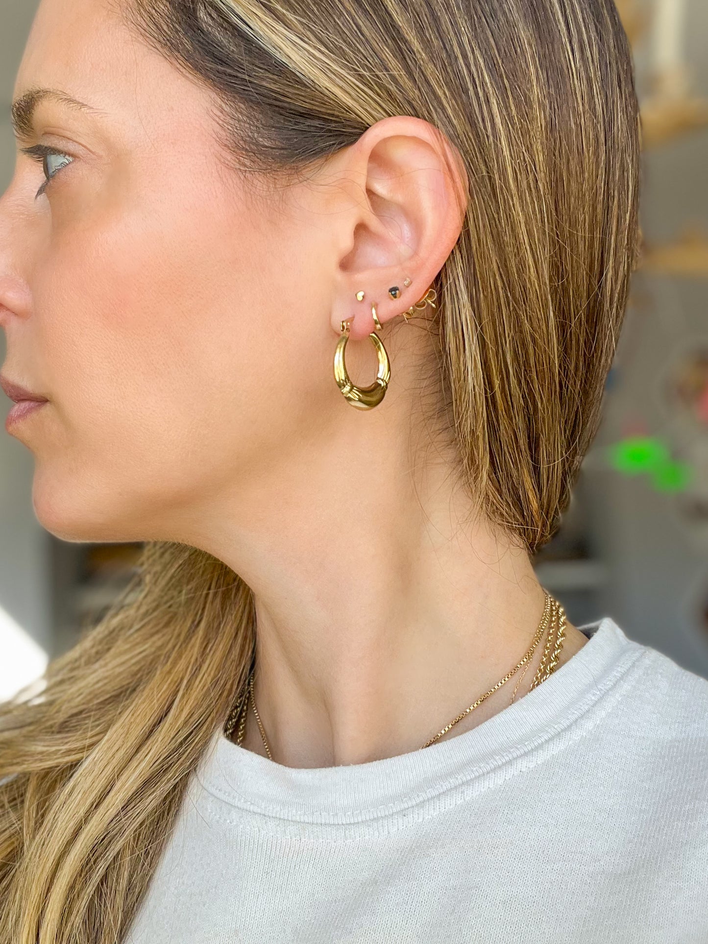 Vintage Puffy 10k Yellow Gold Hoop Earrings