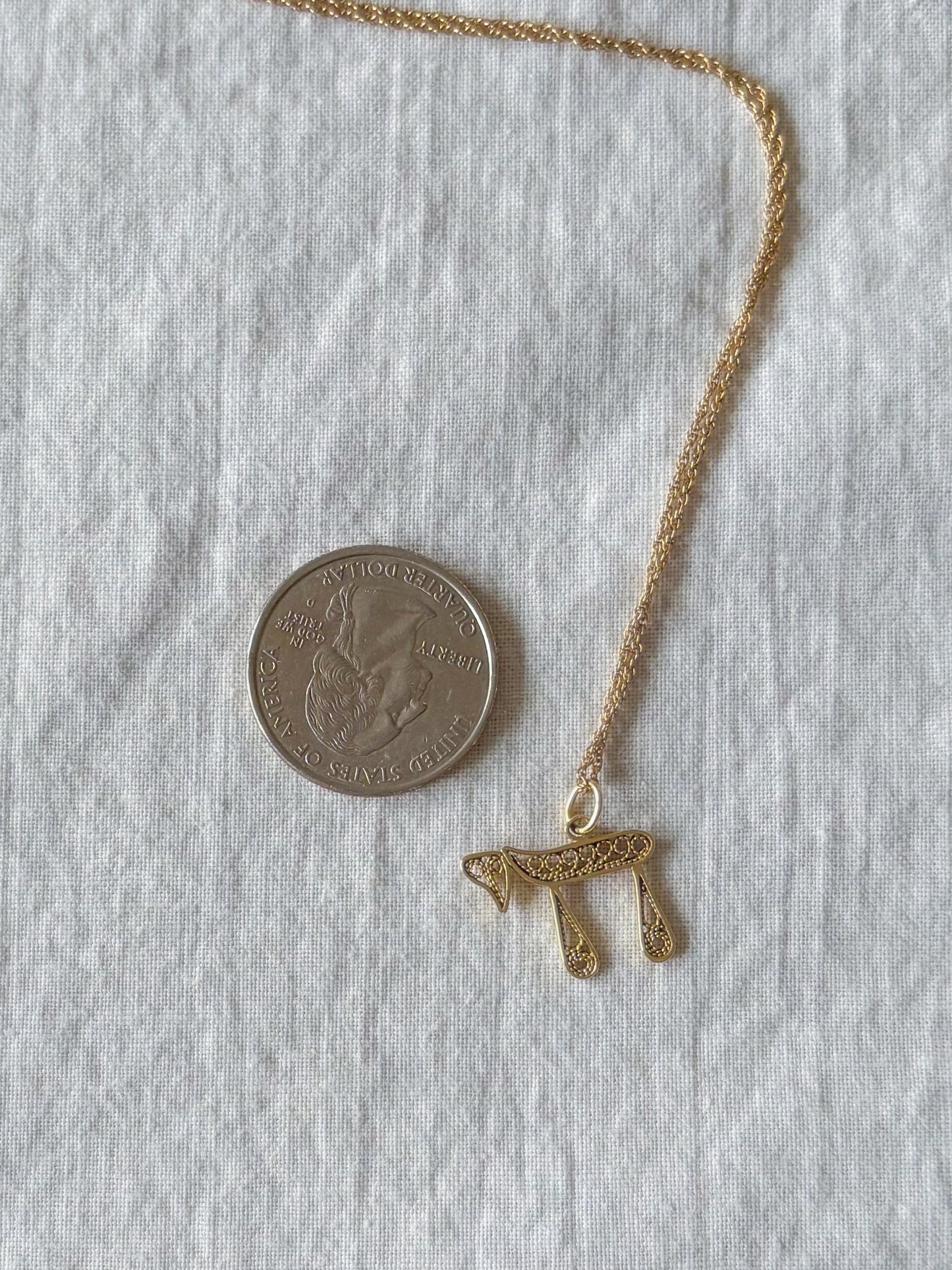 Vintage Filigree Chai 14k Yellow Gold Charm
