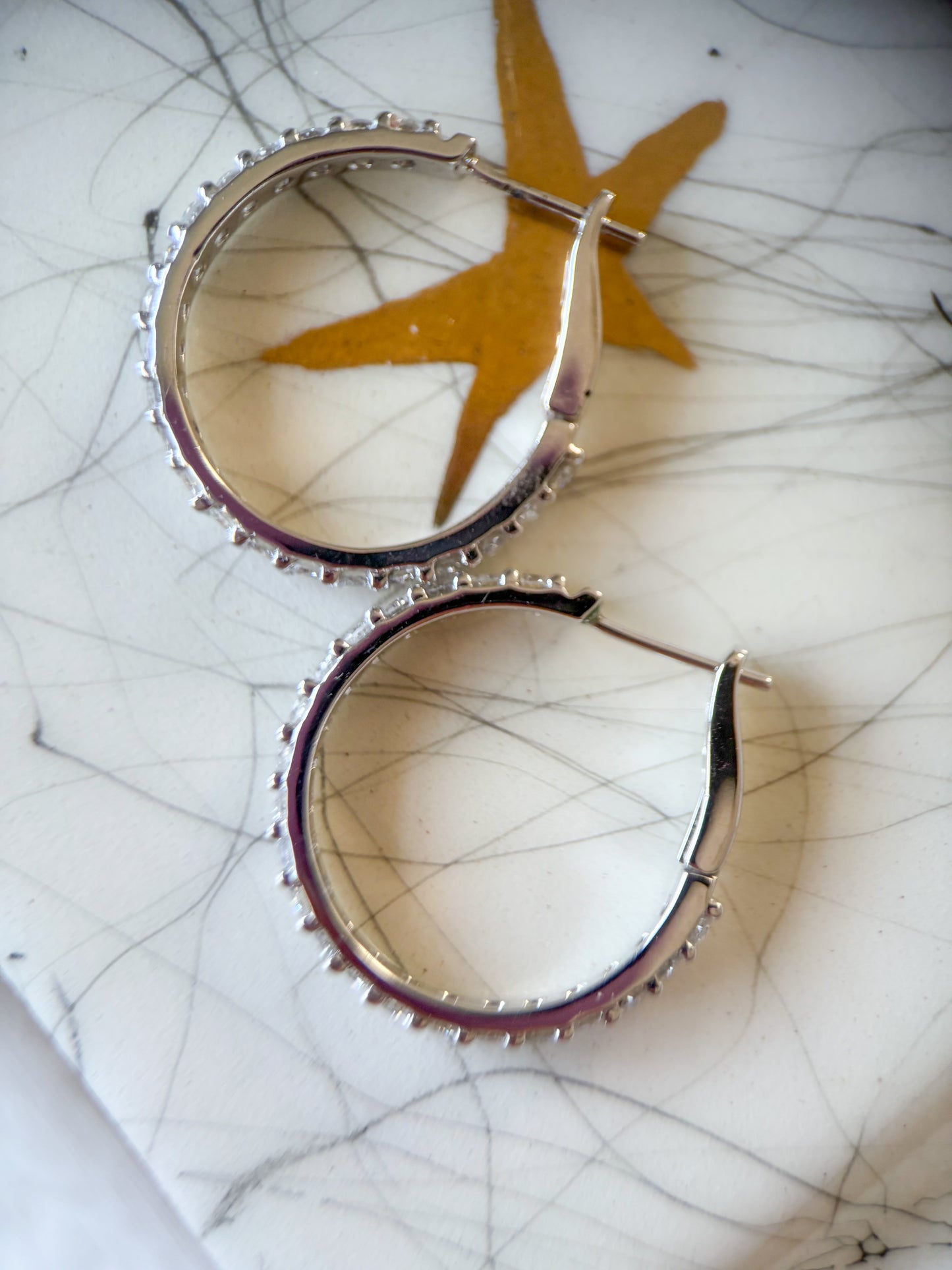 Natural Diamond Thin 14k White Gold Hoop Earrings