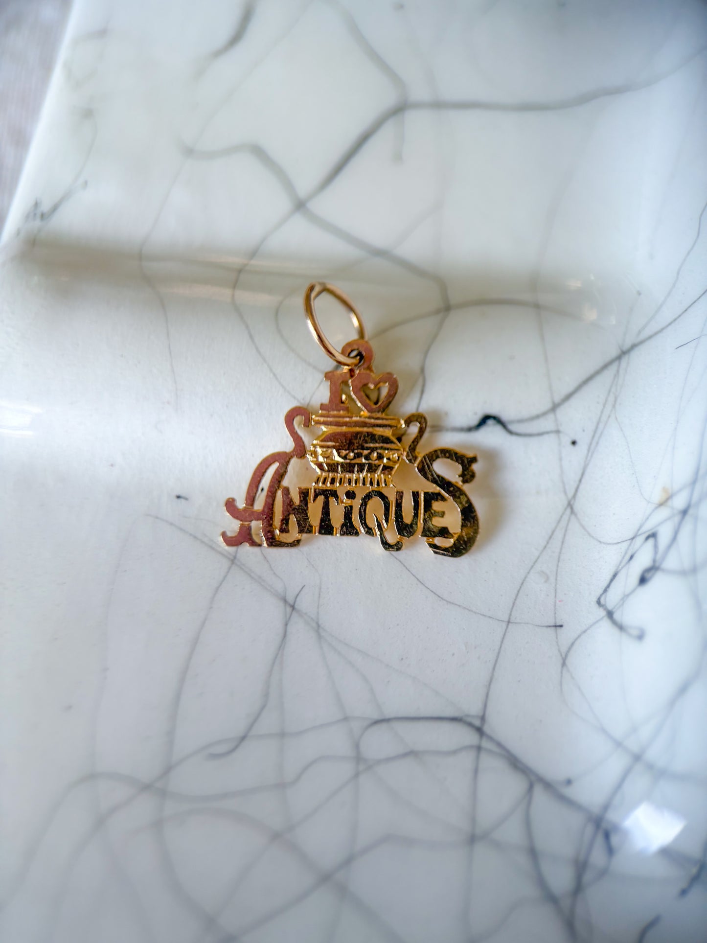 Vintage “I Love Antiques” 14k Yellow Gold Charm