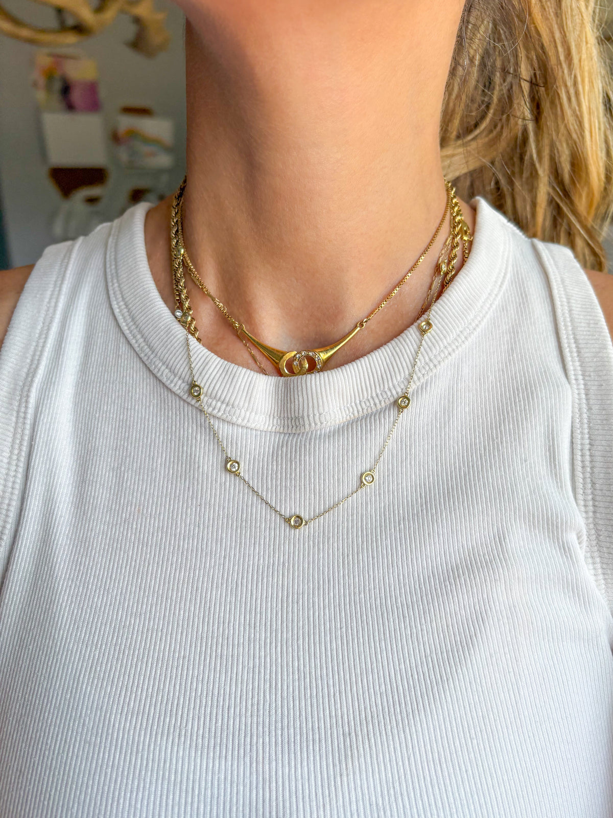 Vintage Natural Diamond by the Yard 18 Inch Chain Necklace in 14k Yellow Gold