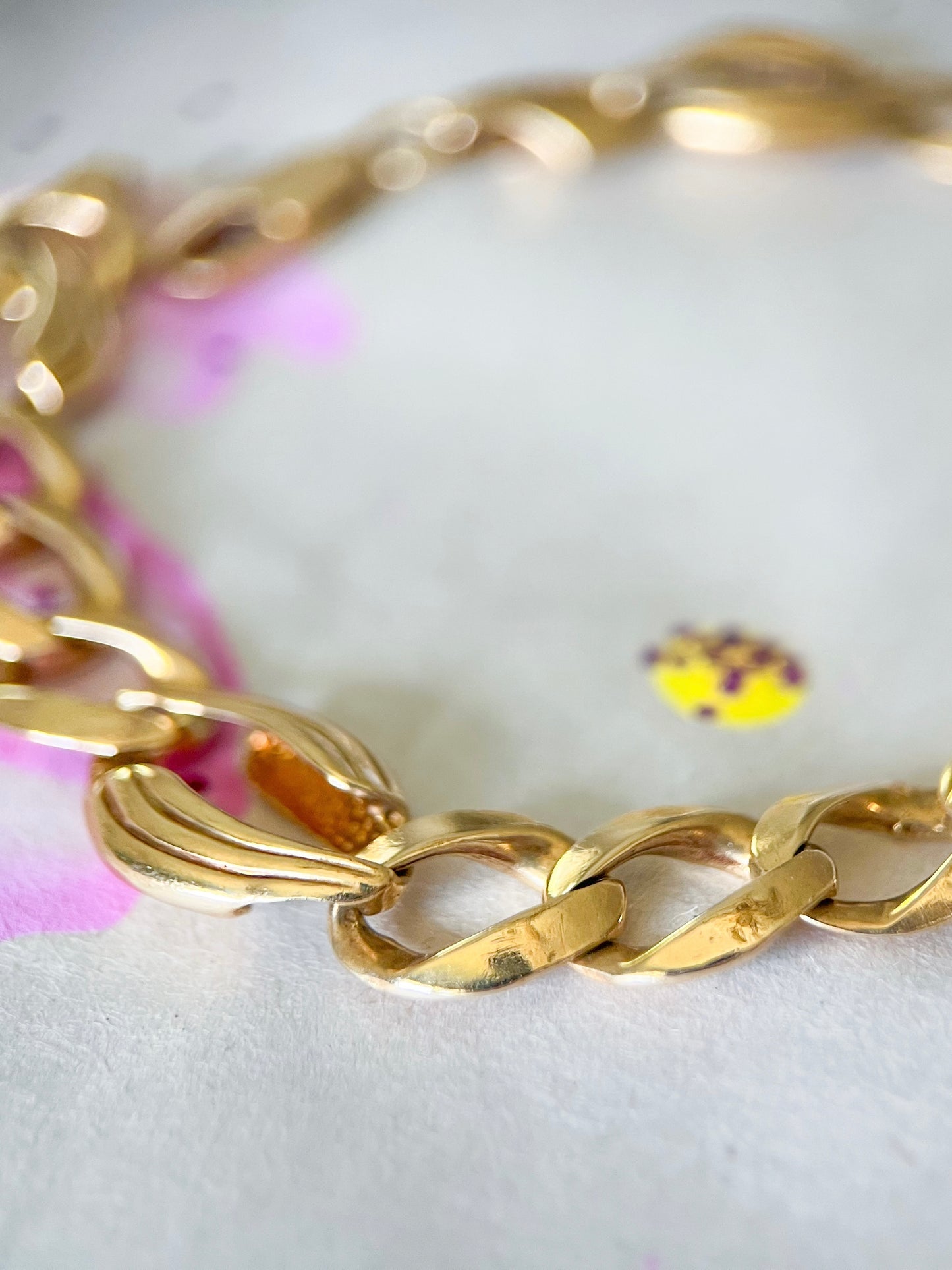 Vintage 14k Yellow Gold Curb Chain Open Link 8 Inch Bracelet