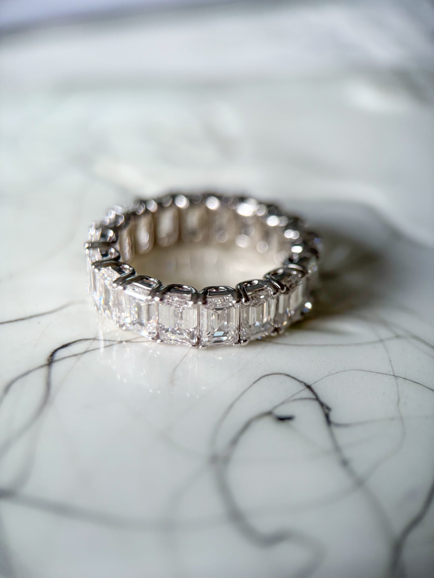 Lab Grown Diamond 14k White Gold Emerald Cut 9 Carat Eternity Band