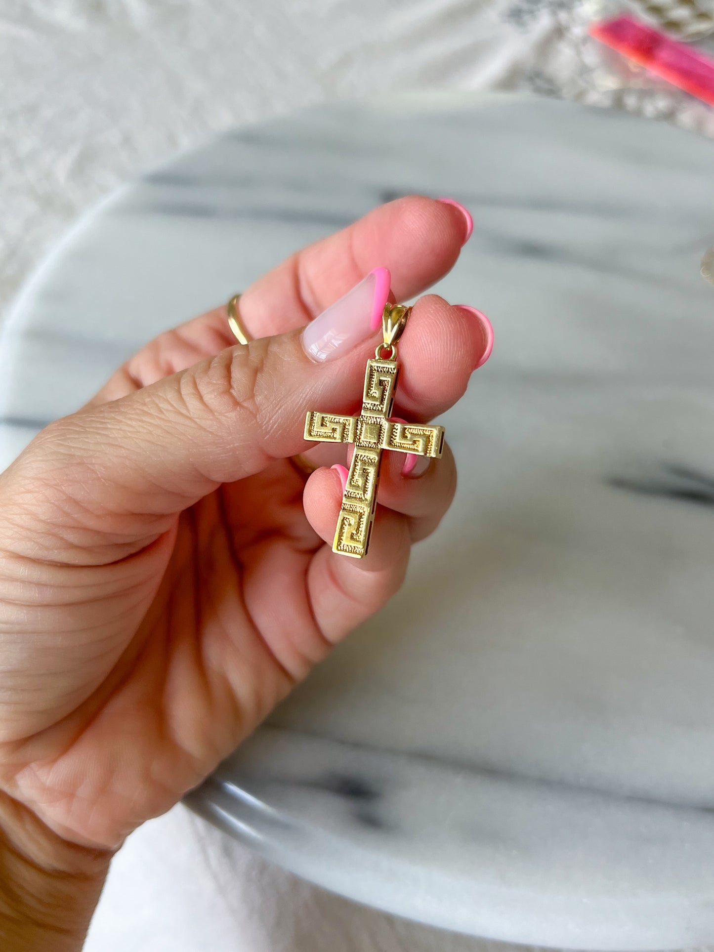 Vintage Greek Style Cross 14k Yellow Gold Charm