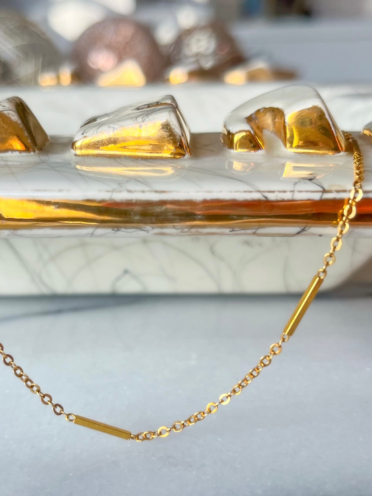 Vintage 18k Yellow Gold Bar Chain 16 Inch Necklace
