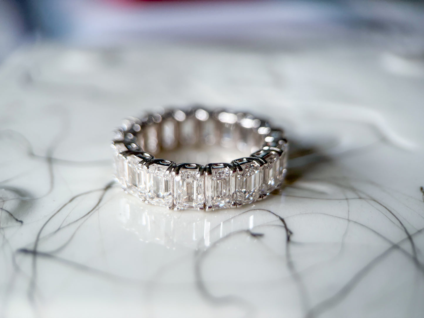 Lab Grown Diamond 14k White Gold Emerald Cut 9 Carat Eternity Band