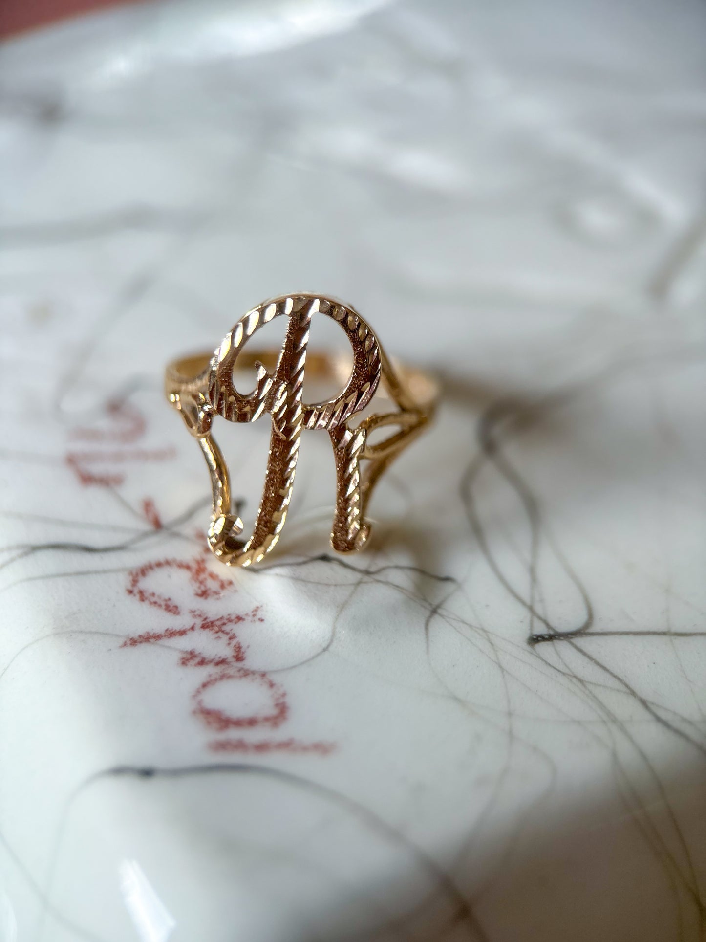 Vintage Large Script "R" 14k Yellow Gold Ring