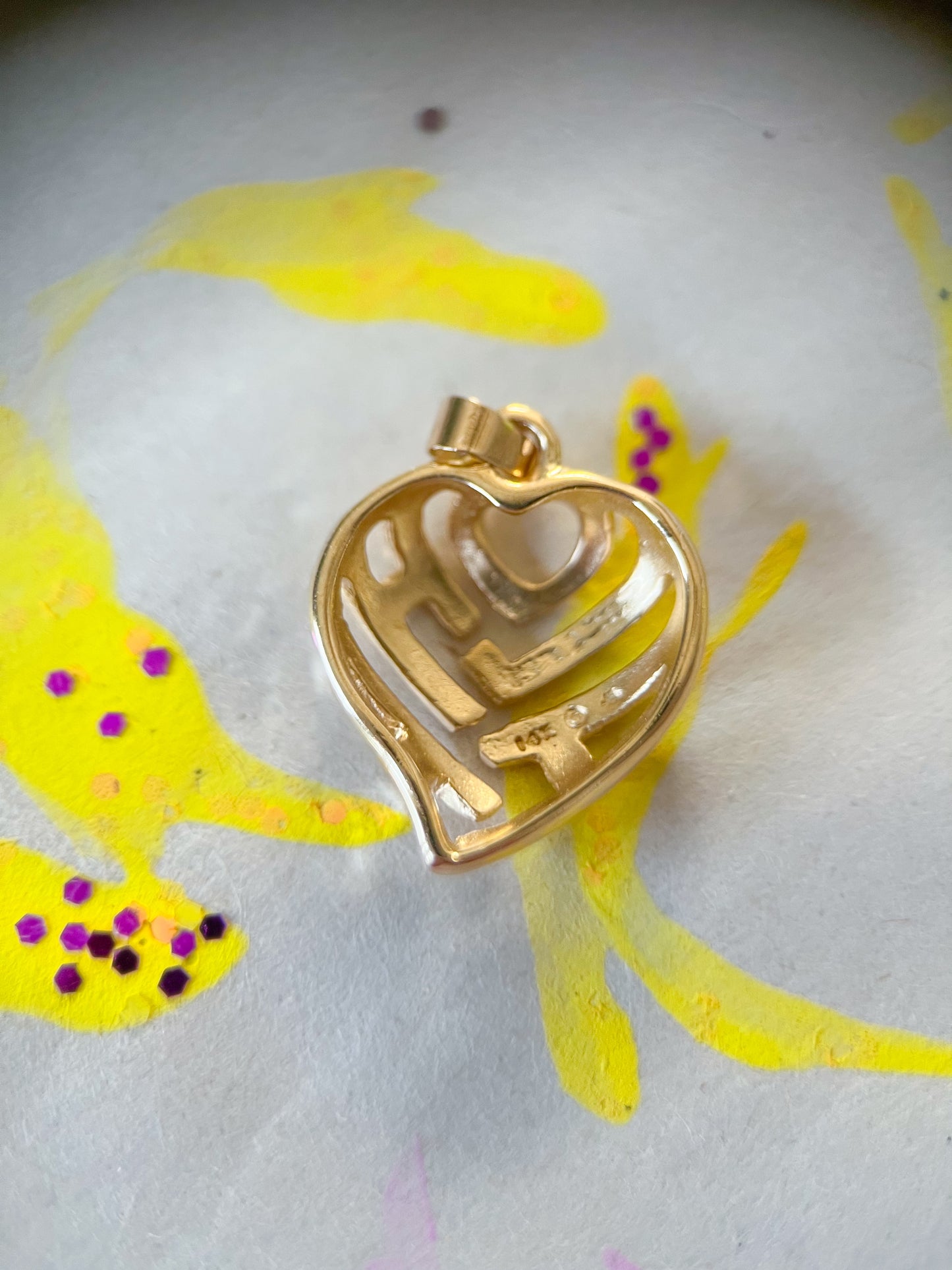 Vintage "Aloha" Open Heart 14k Yellow Gold Charm