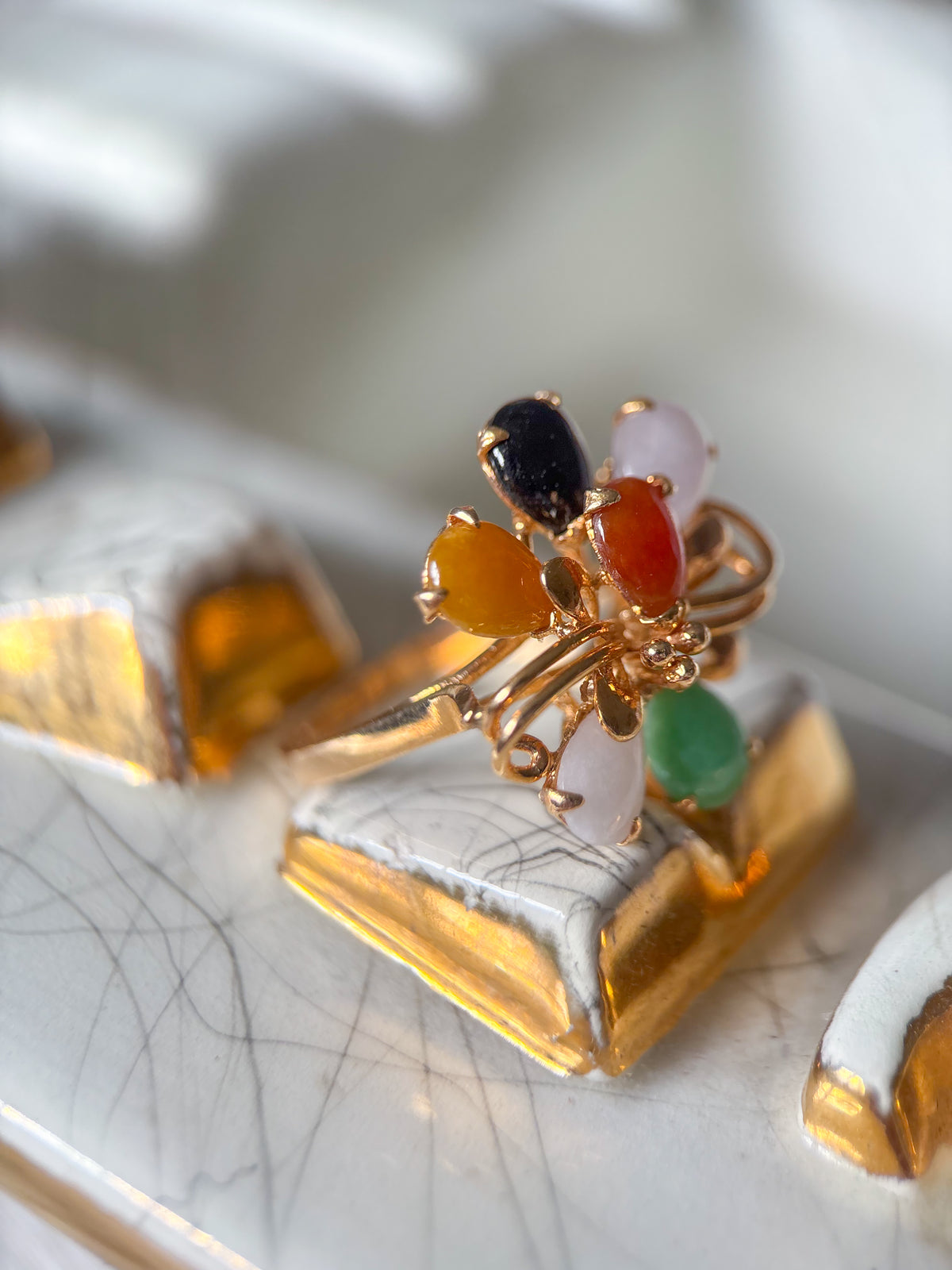Vintage Jade 14k Yellow Gold Statement Ring
