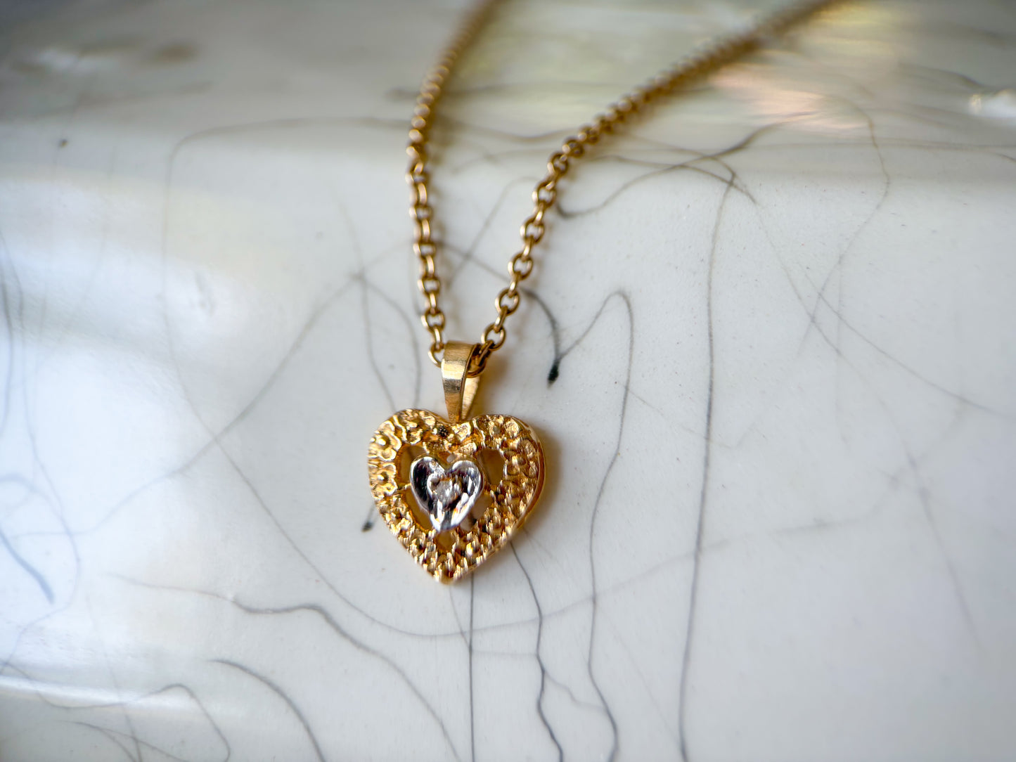 Vintage Nugget Heart with Natural Diamond 14k Yellow Gold Charm