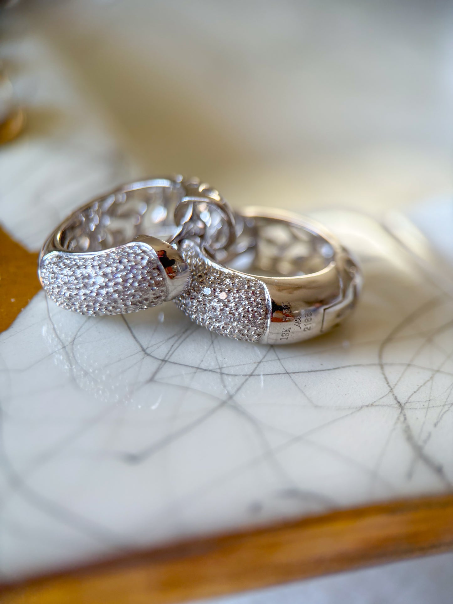 Natural Diamond Encrusted 18k White Gold Puffy Huggie Earrings