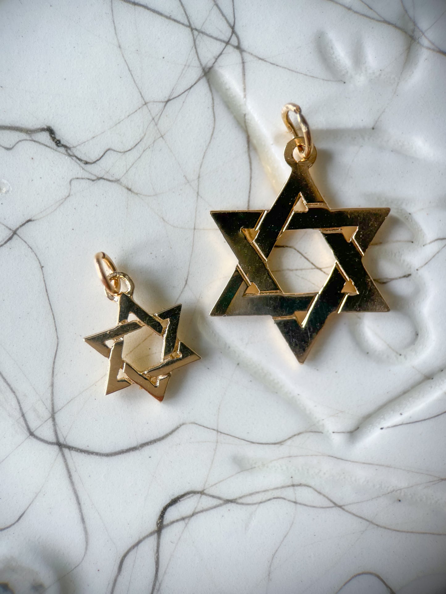 Vintage 14k Yellow Gold Judaica Star of David Charms - Two Sizes