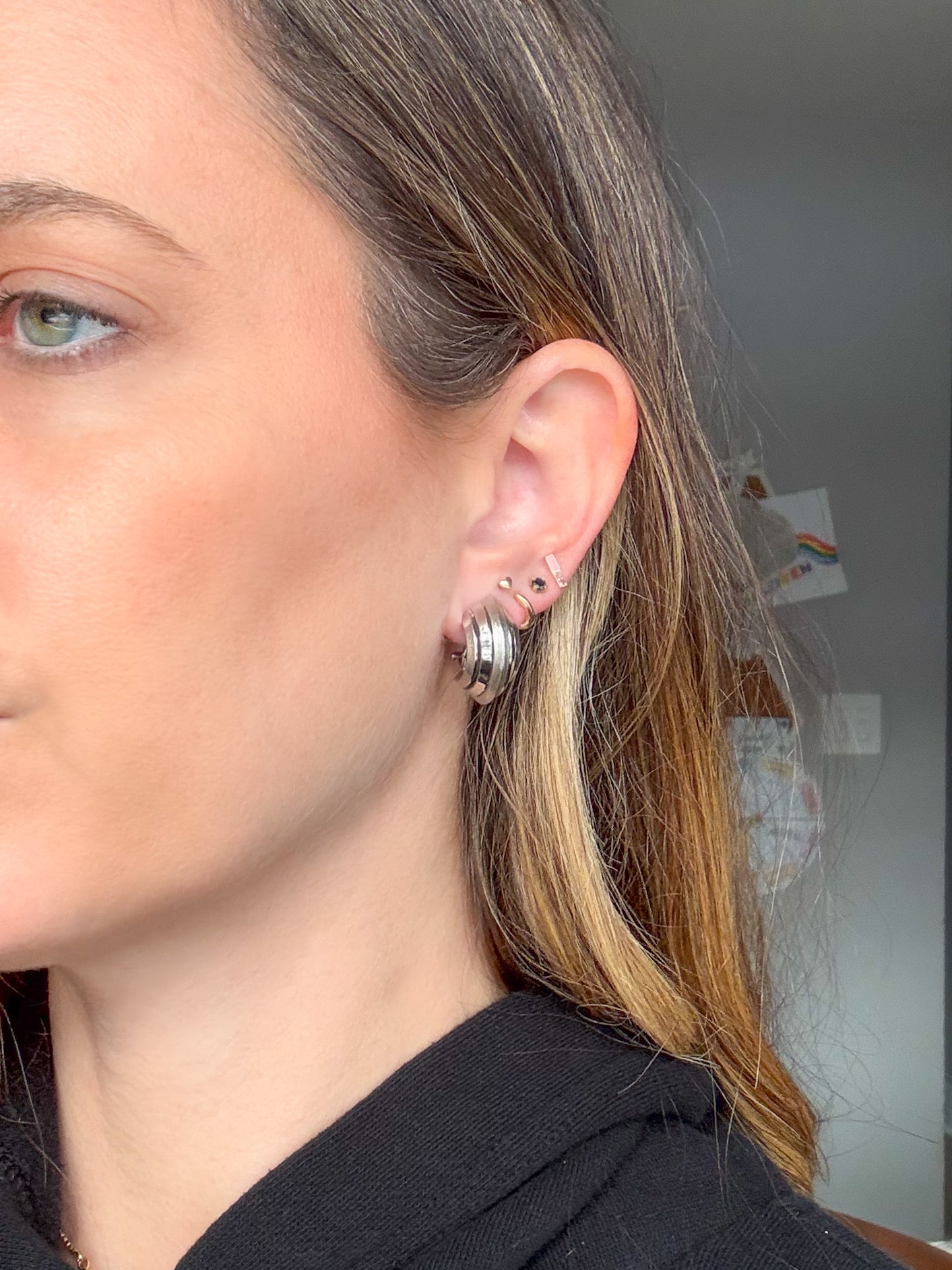 Vintage Chunky 14k White Gold Half Hoop Earrings