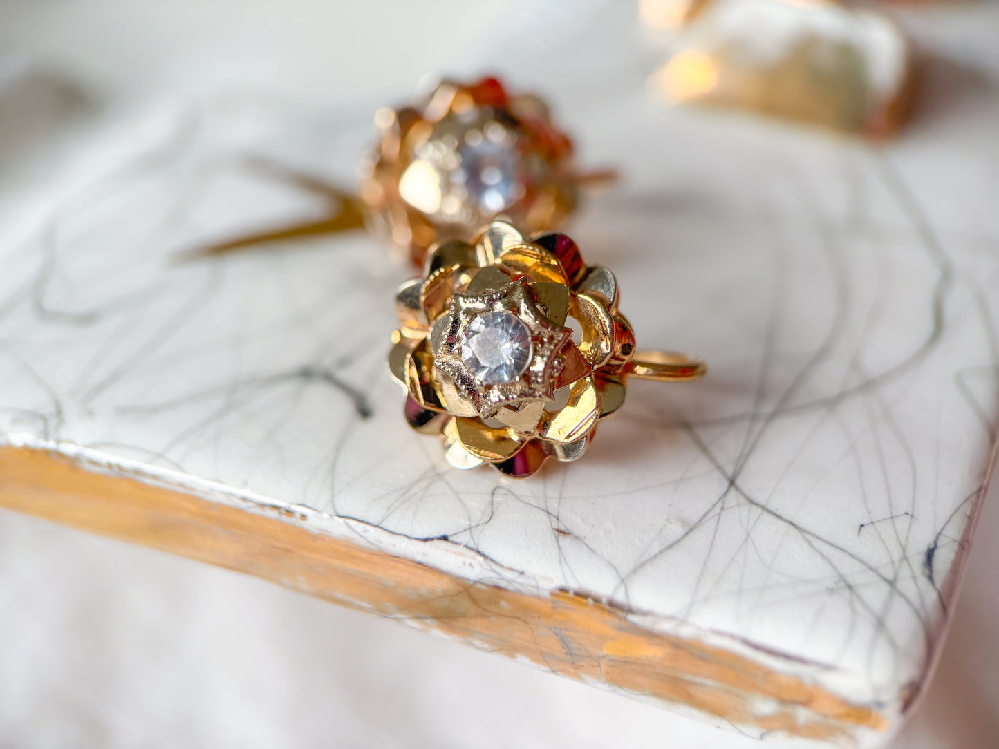 Vintage 18k Yellow Gold Earrings with CZ