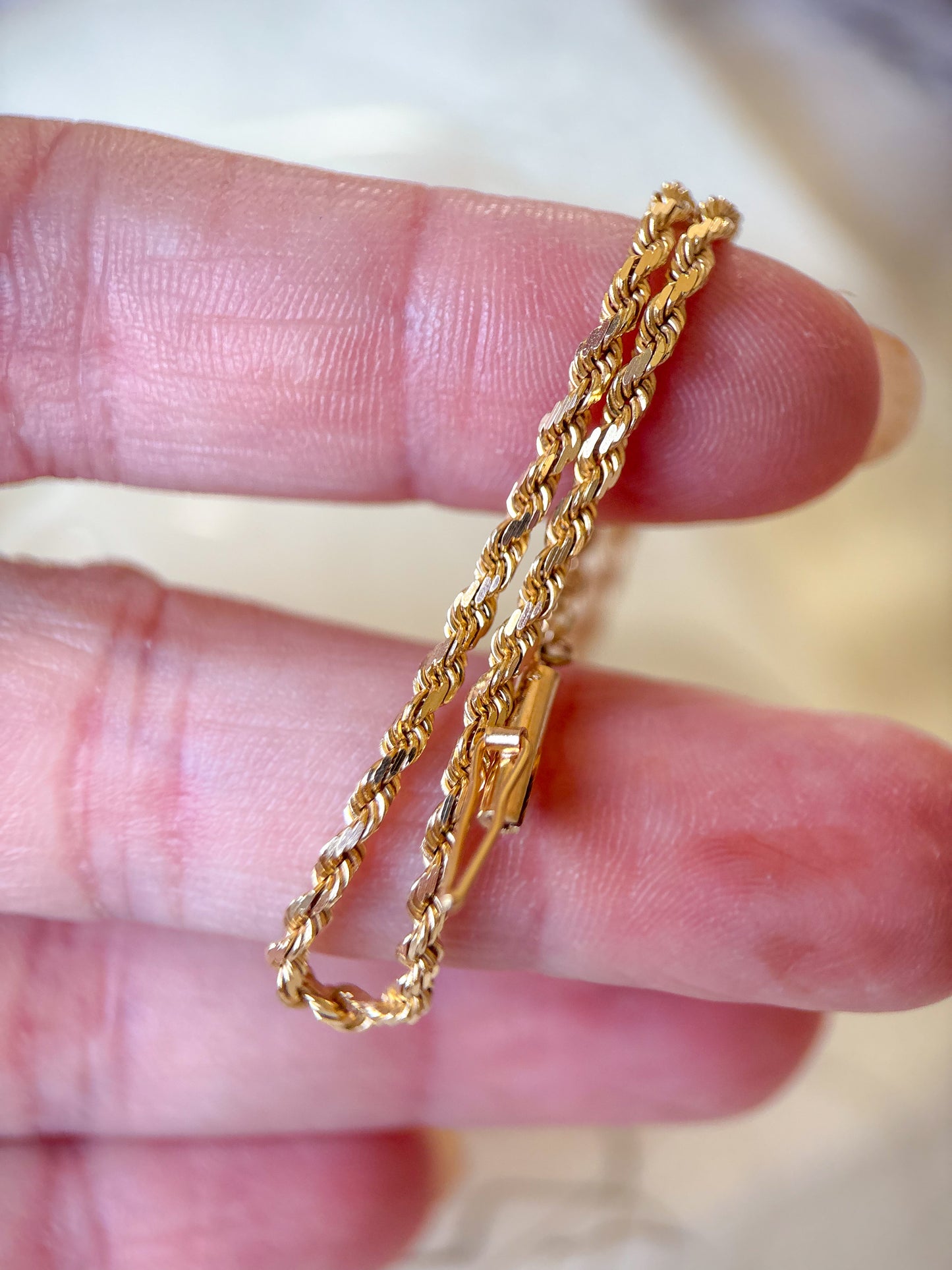 Vintage Rope Chain 14k Yellow Gold 7 Inch Bracelet