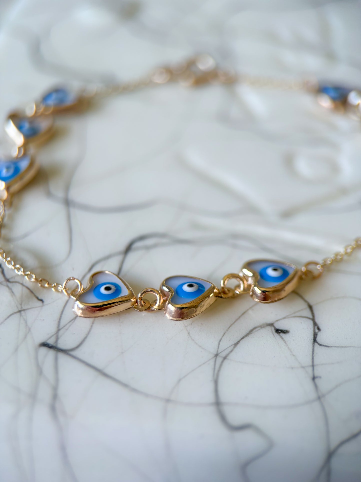 Heart Evil Eye 10k Yellow Gold 7 Inch Bracelet