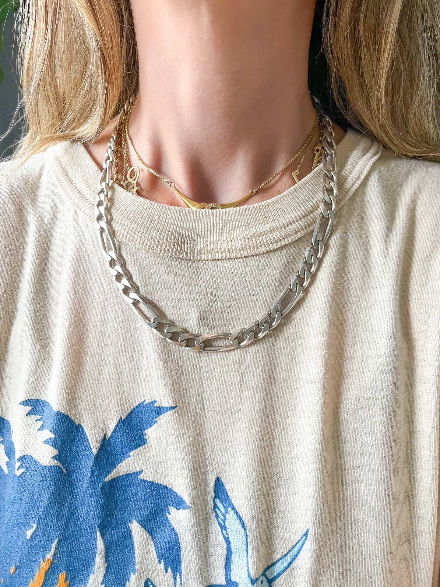 Vintage Chunky Figaro Chain Sterling Silver 20 Inch Chain Necklace, circa 1990s