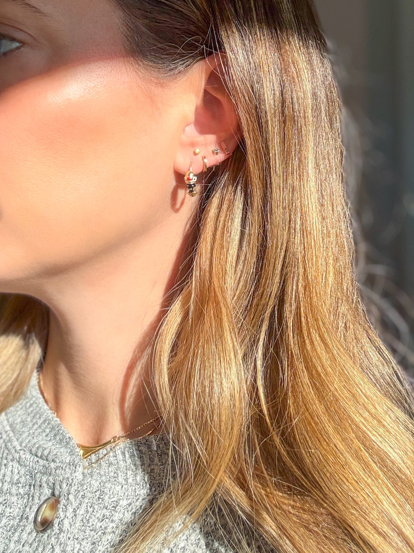 Vintage 14k Yellow Gold Enamel Huggies