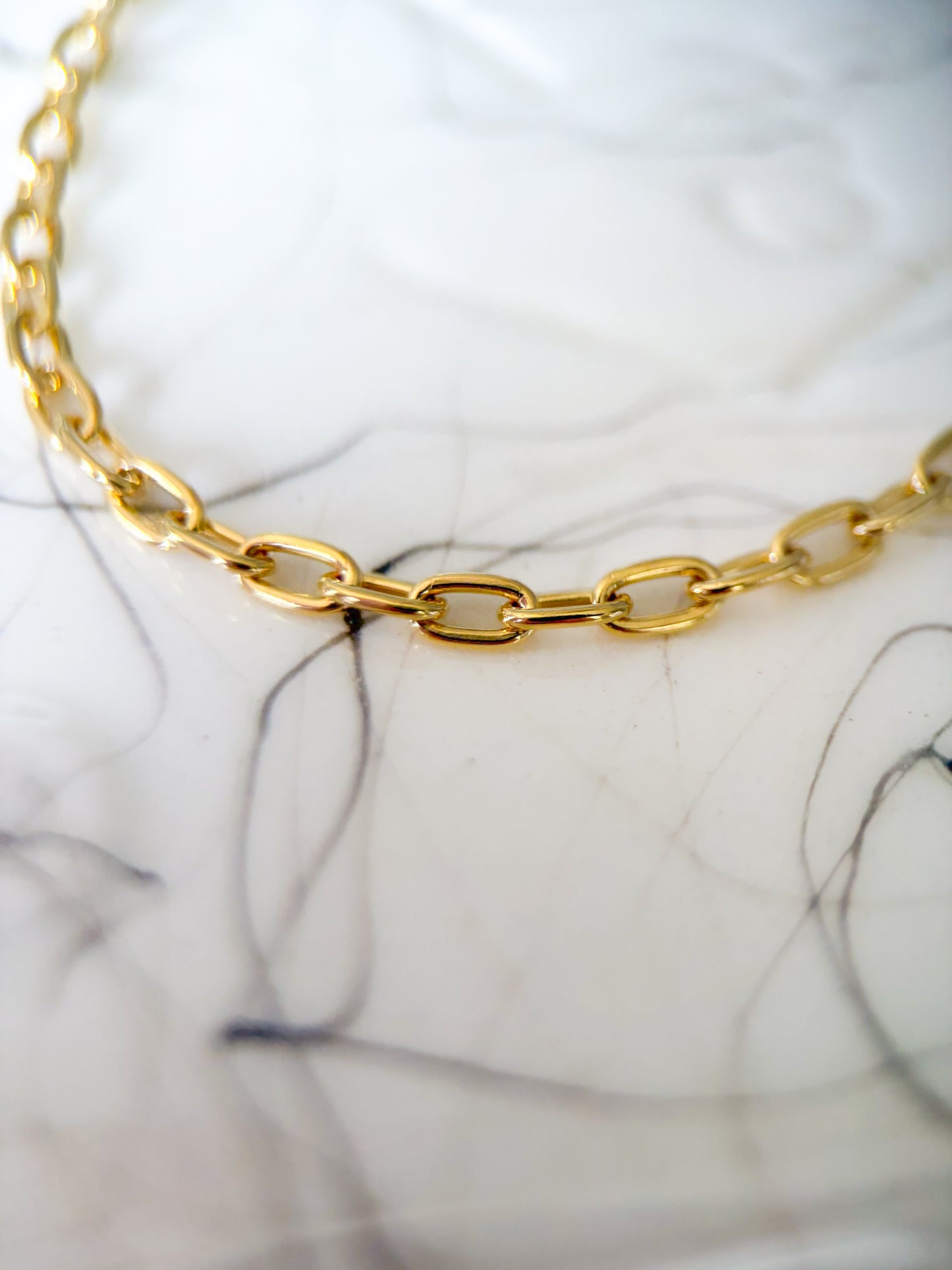 Vintage Elongated Rolo Chain 14k Yellow Gold 7 Inch Bracelet