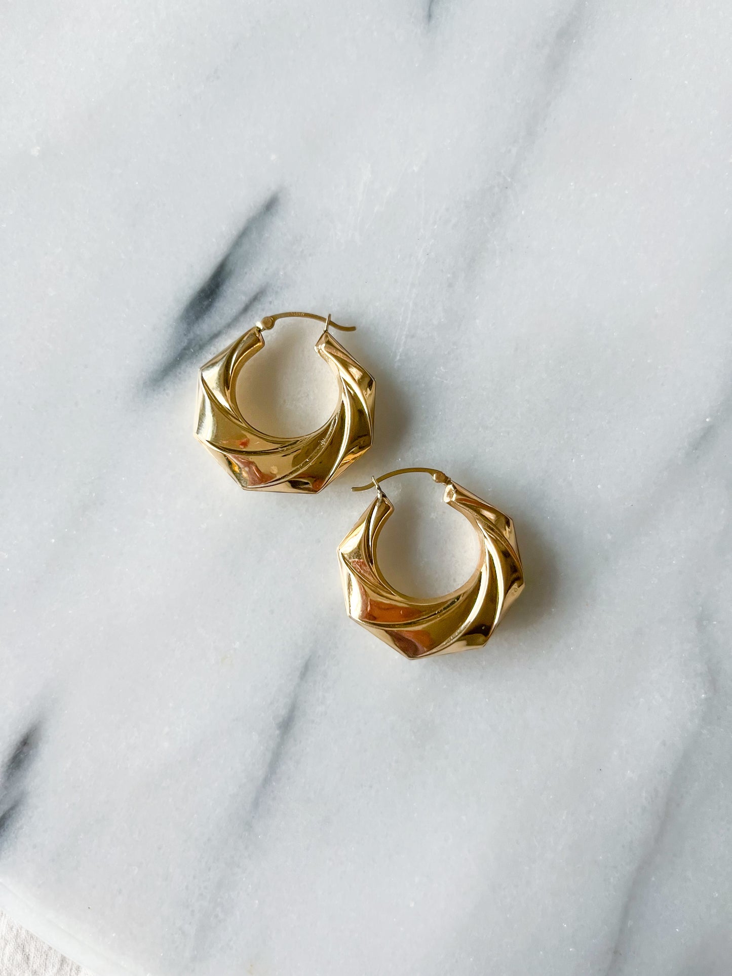 Vintage Large Twist 10k Yellow Gold Hoop Earrings