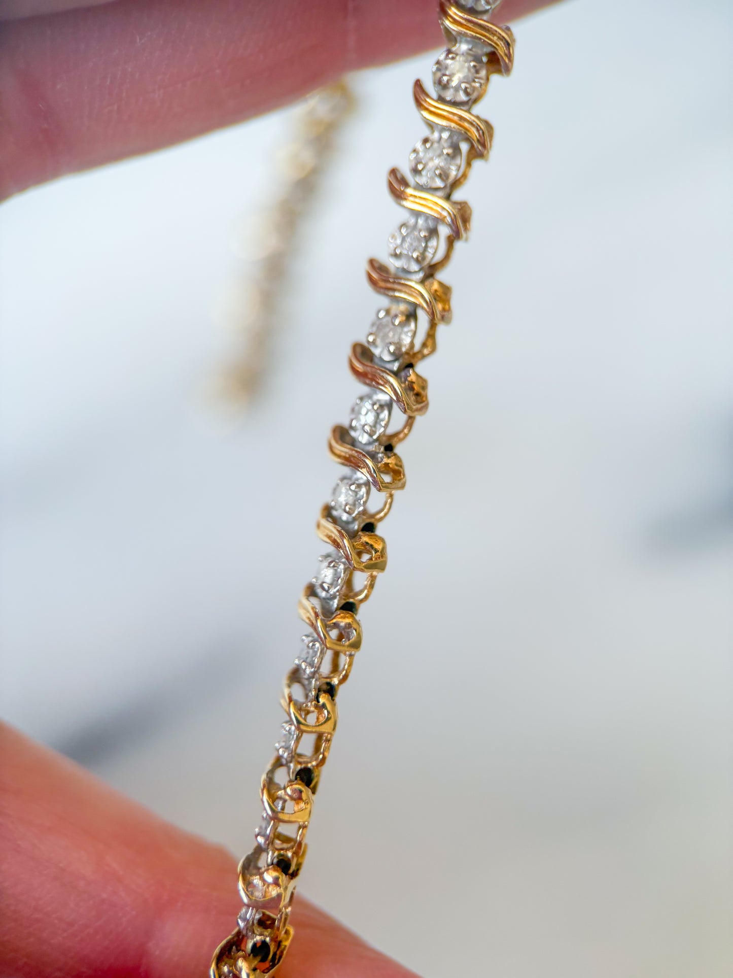 Vintage Natural Diamond 10k Yellow Gold 7 3/4 Inch Tennis Bracelet