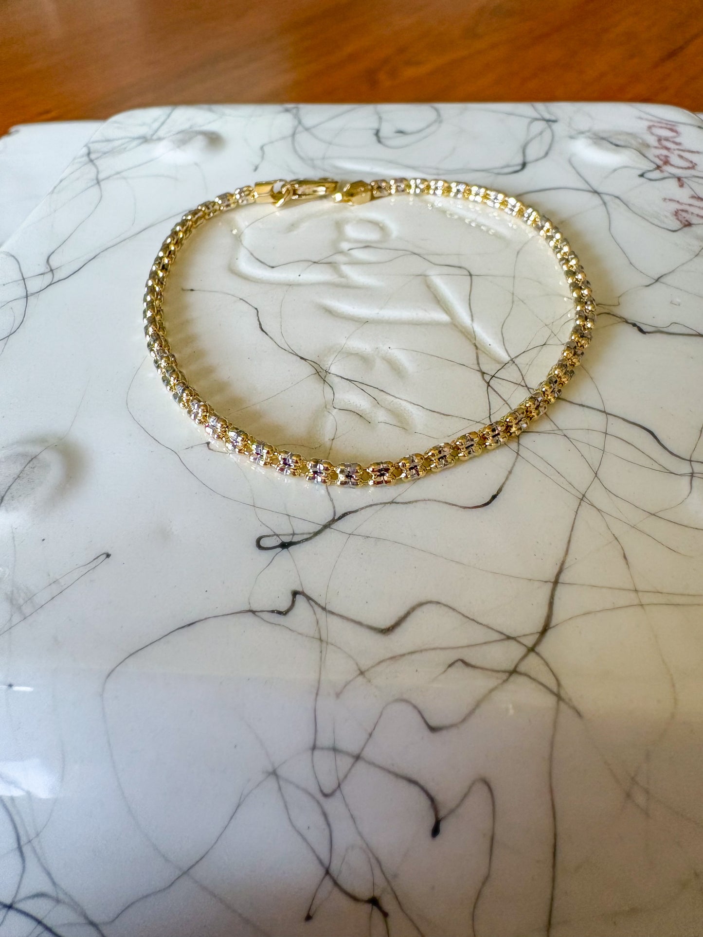 Two Toned Popcorn Chain 10k Yellow and White Gold 7 Inch Bracelet