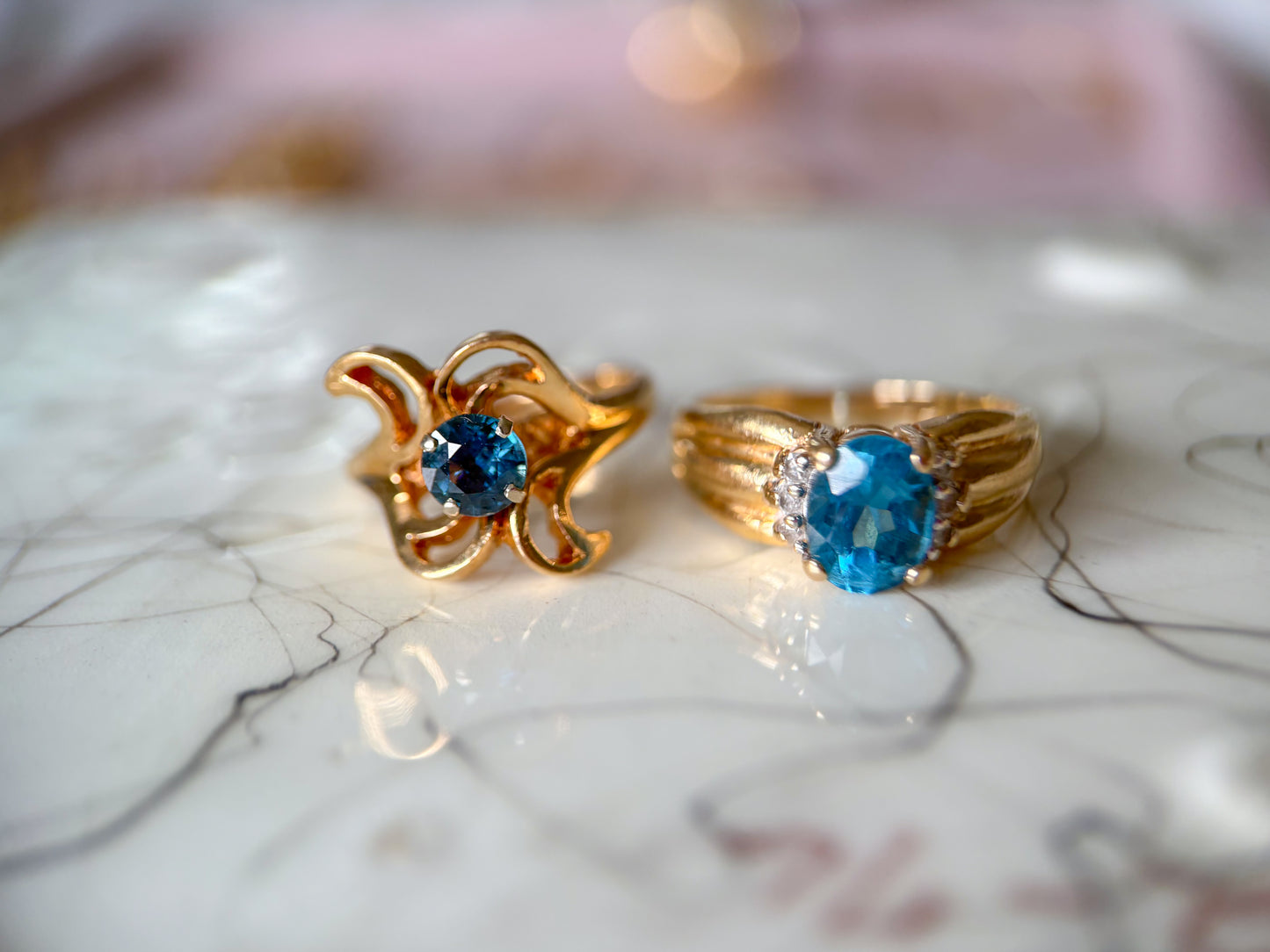 Various Vintage Natural Topaz 14k Yellow Gold Rings