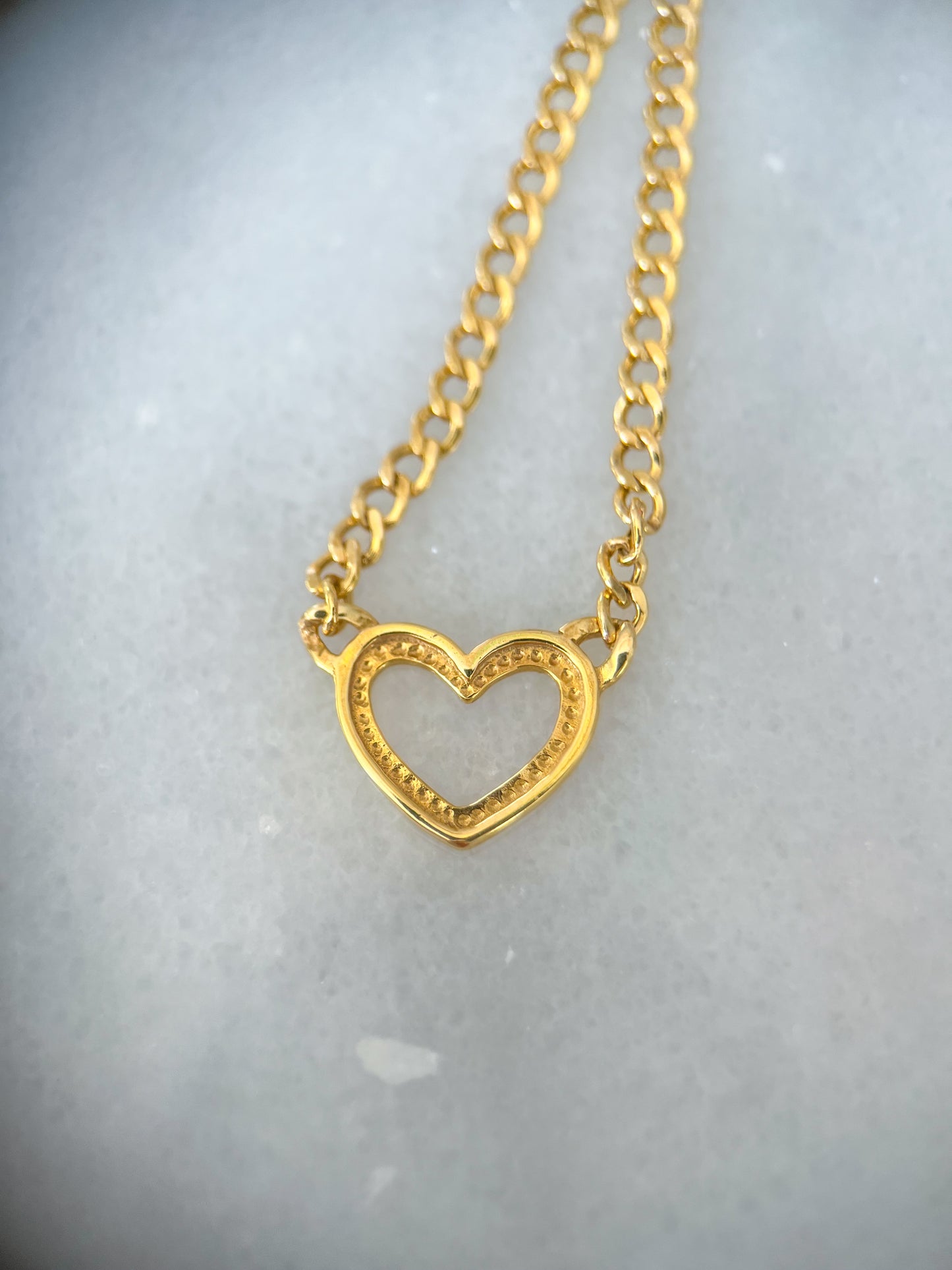 Vintage Open Heart Charm on Chain 10k Yellow Gold Necklace