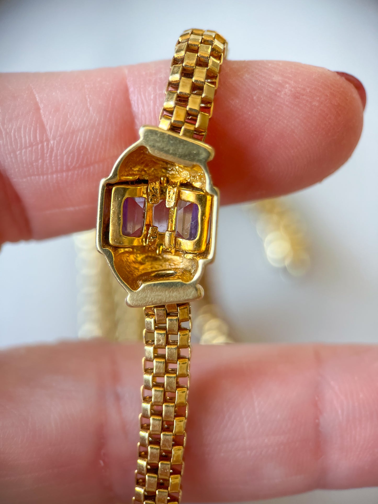 Vintage Panther Chain with Natural Amethyst Accents 14k Yellow Gold 17 Inch Necklace
