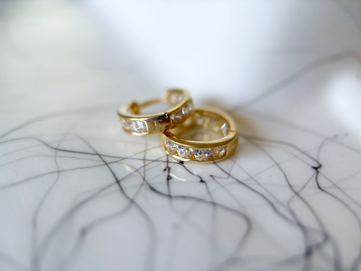 14k Yellow Gold Huggies with CZs - 3 pairs, sold separately
