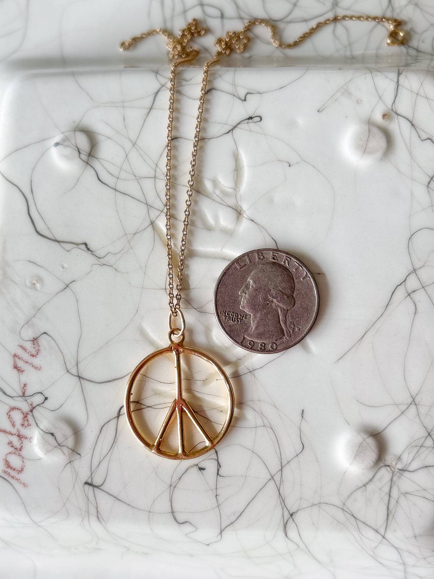 Vintage Peace Sign 14k Yellow Gold Charm