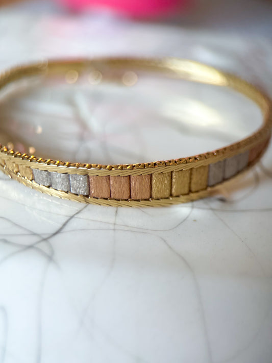 Vintage Tri Color 14k White, Rose, Yellow Gold 6.5 Inch Bracelet