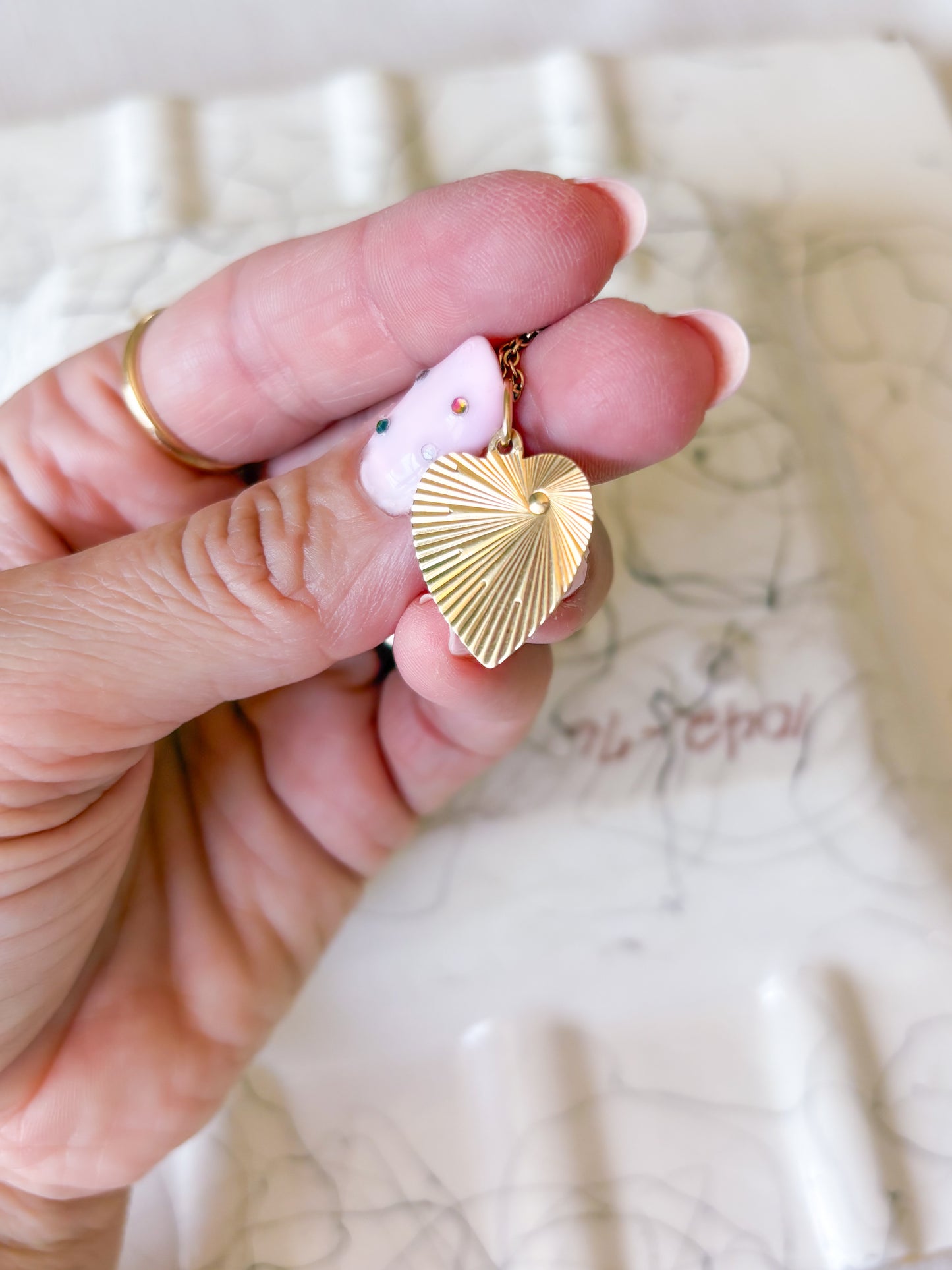 Vintage Engine Turned Heart 14k Yellow Gold Charm, Engraved: "I Am The Lord Thy God"