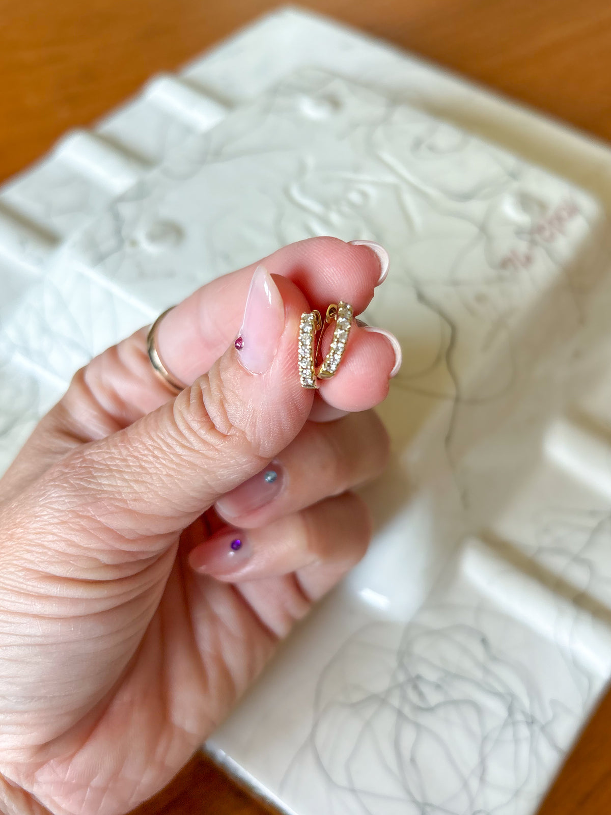 Vintage Small Natural Diamond Huggies 14k Yellow Gold Hoops