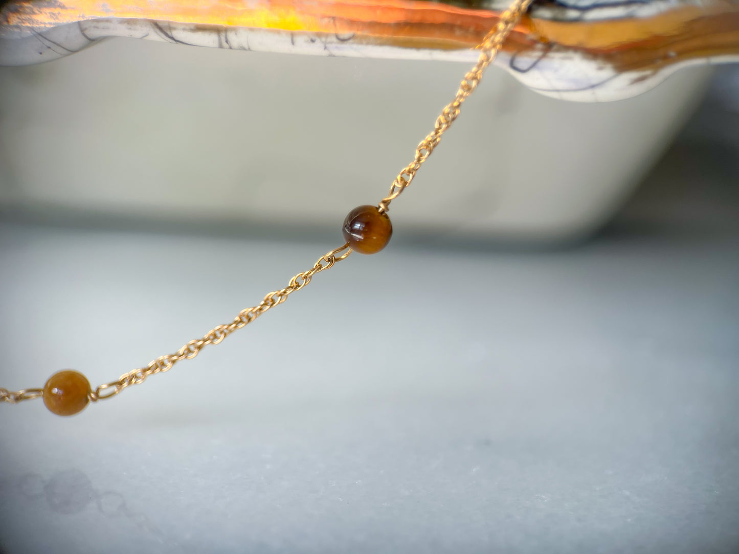 Vintage Tigers Eye Chain 14k Yellow Gold 16 Inch Necklace