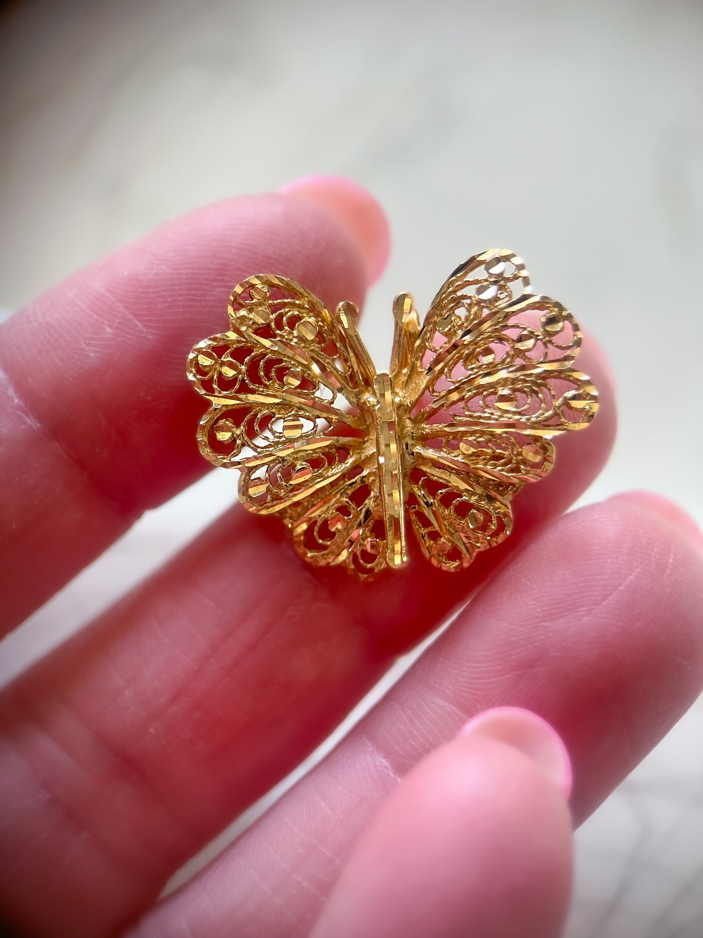 Vintage Butterfly Filigree 14k Yellow Gold Charm