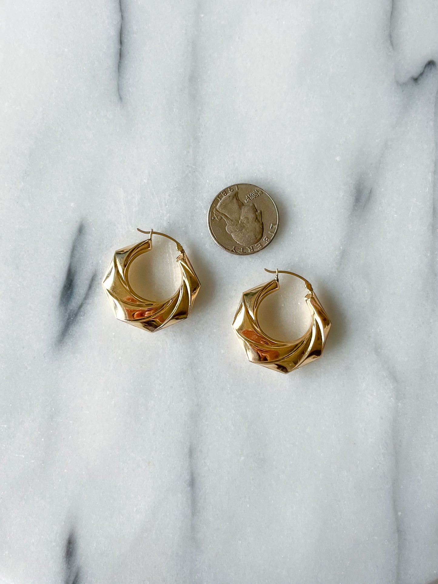 Vintage Large Twist 10k Yellow Gold Hoop Earrings