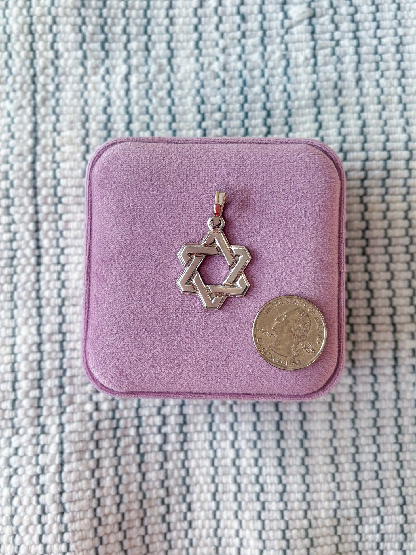 Vintage 14k White Gold Large Star of David Charm