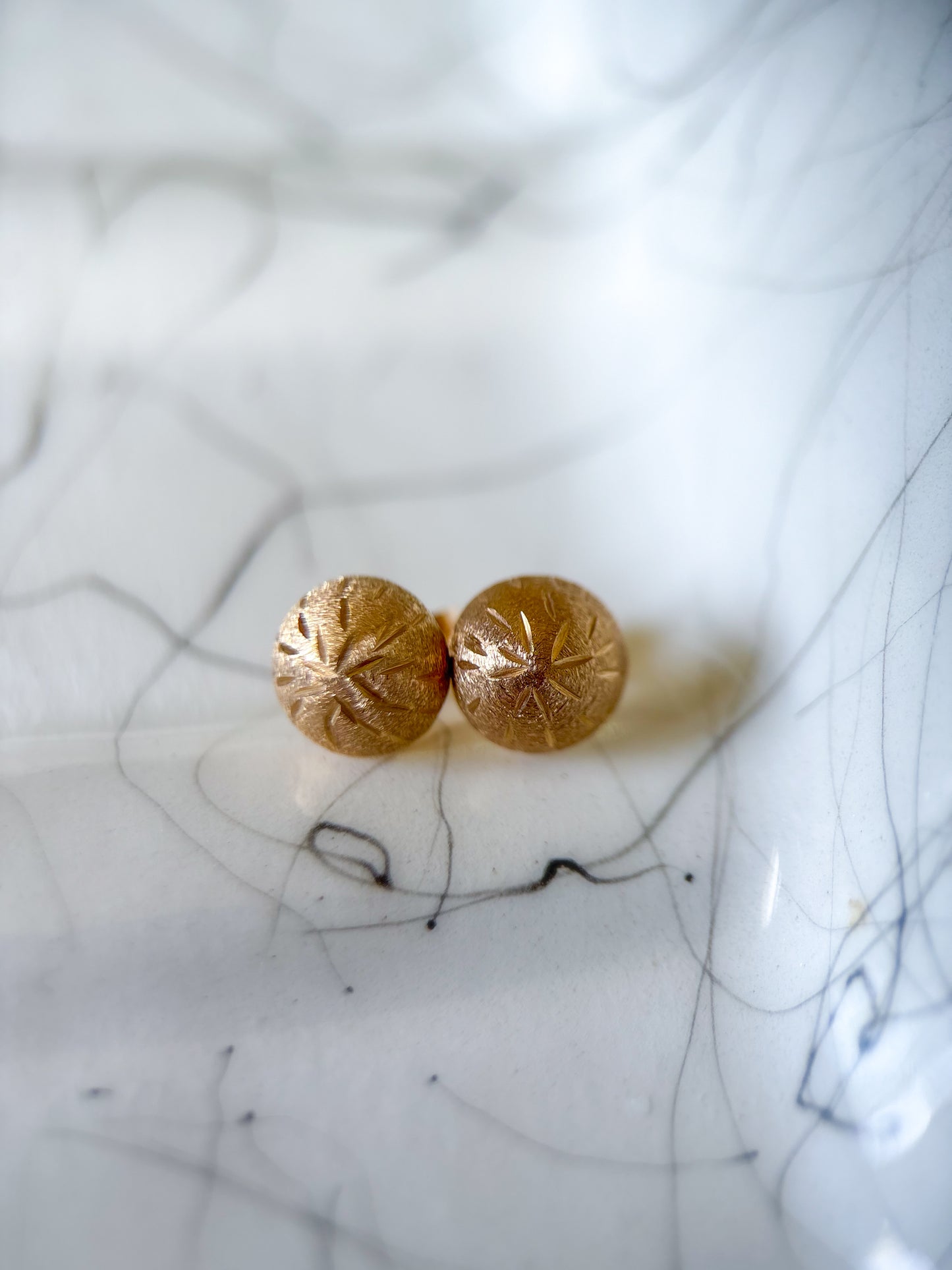 Vintage Matte Dome 14k Yellow Gold Stud Earrings