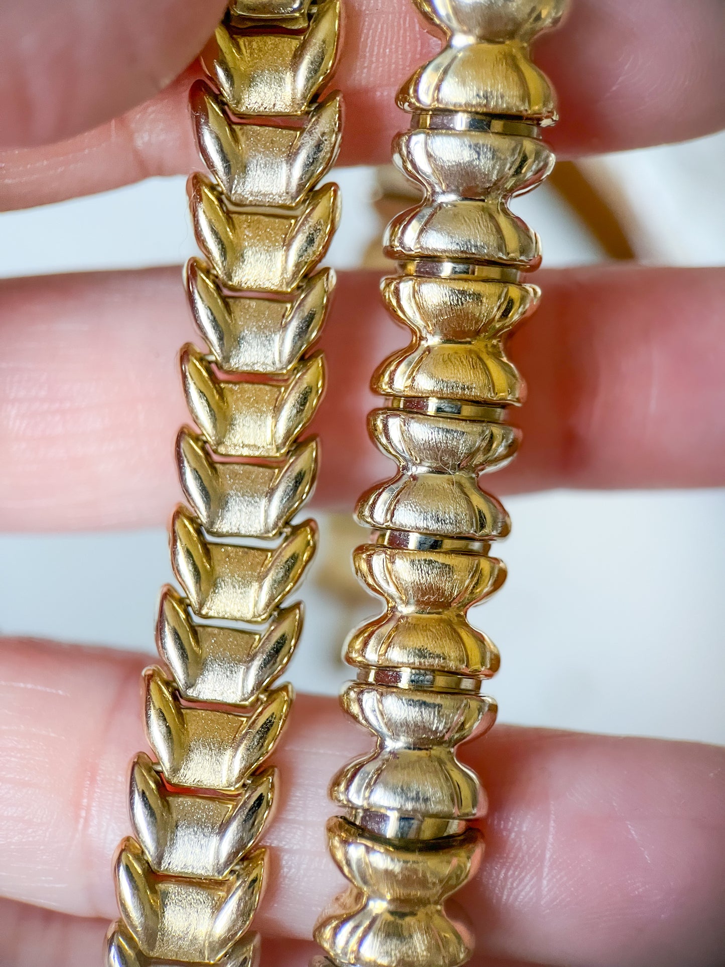 Vintage 14k White Gold and Yellow Gold Two Toned Flat Link and Chunky Bracelets