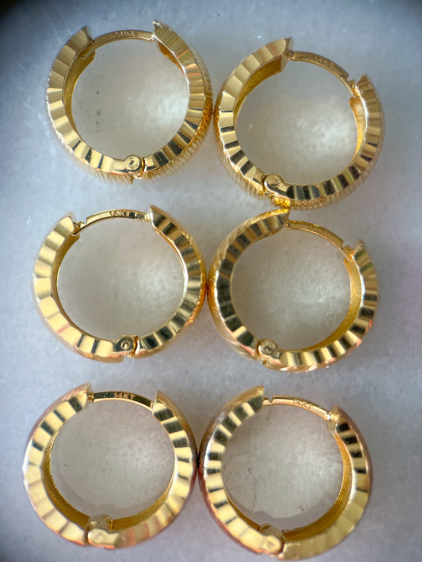 14k Yellow and Tri Colored Gold Huggies - 3 Styles