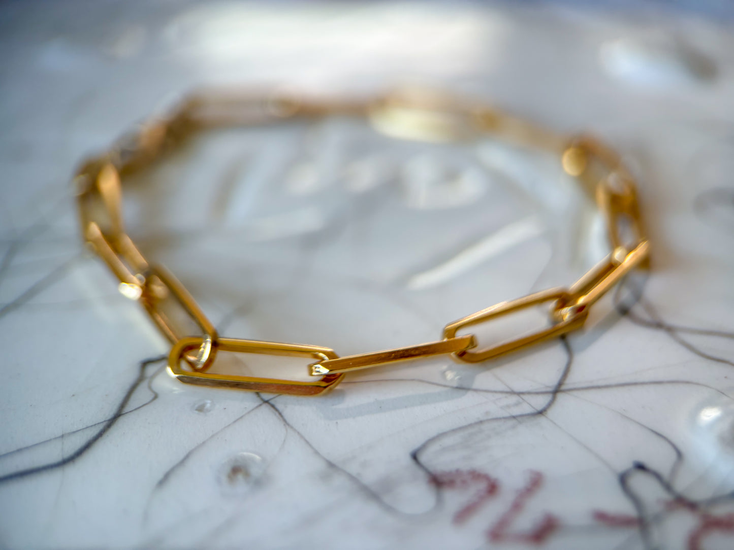 Vintage Paperclip 14k Yellow Gold 6.5 Inch Bracelet