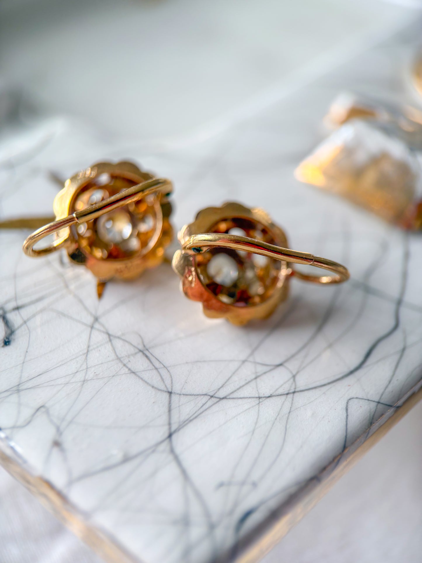 Vintage 18k Yellow Gold Earrings with CZ